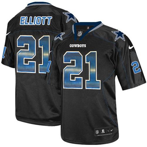 Nike Cowboys #21 Ezekiel Elliott Lights Out Black Men's Stitched NFL Elite Strobe Jersey - Click Image to Close